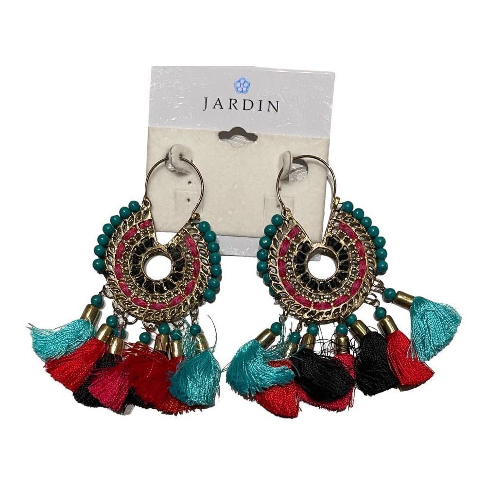 Anthropologie Jardin Tassel Beaded Bohemian Earrings New